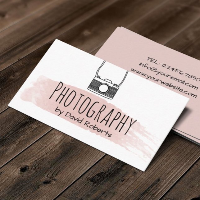 Photography Cute Camera Watercolor Brush Stroke Business Card (Creator Uploaded)