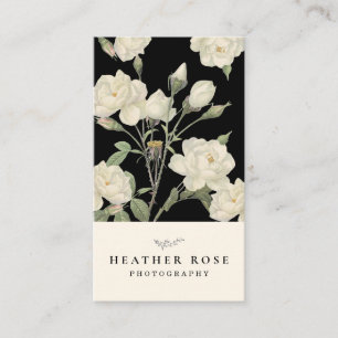 Photography Dark Black Background White Roses Business Card