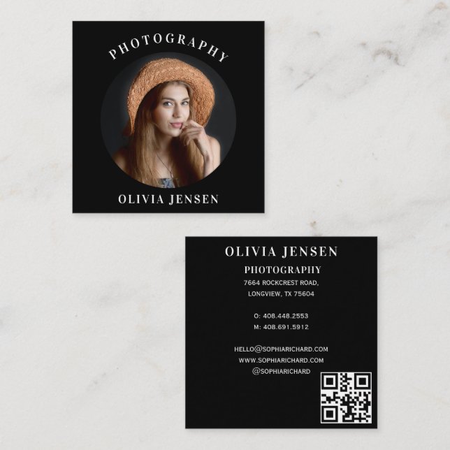 Photography Elegant Professional Calligraphy Square Business Card (Front/Back)