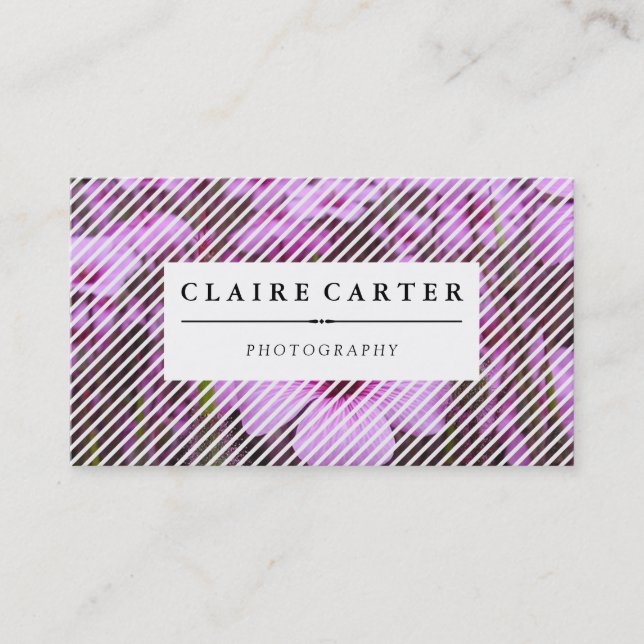 Photography Floral Diagonal Stripes Business Card (Front)