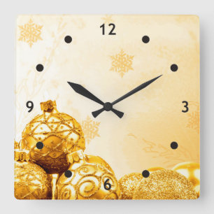 Photography - golden xmas balls + your ideas square wall clock