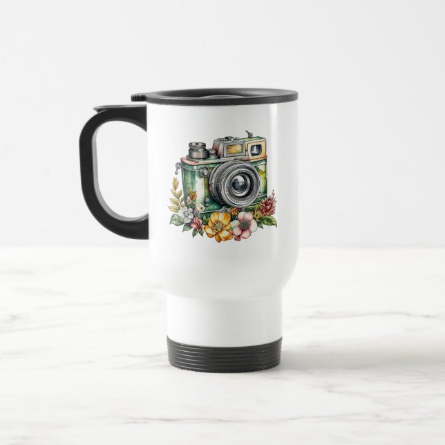 Photography Graphics and Quote | Vintage Camera Travel Mug (Left)