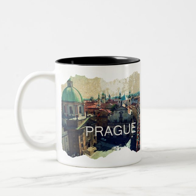 Photography in old city Prague distressed Two-Tone Coffee Mug (Left)