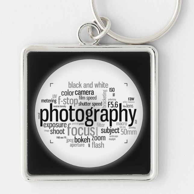 Photography Lingo Black and White Keychain (Front)