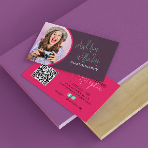 Photography Logo Photo Plum & Pink QR Code Business Card