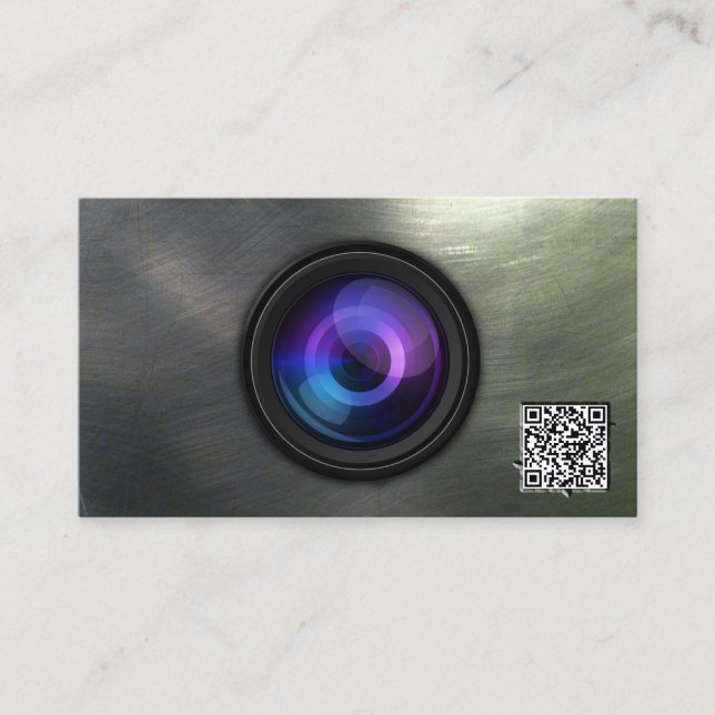 Photography Metal Steel Camera QR Code Business Card (Front)