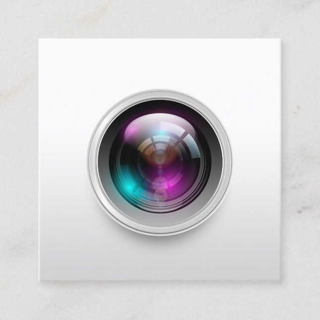Photography Minimalist Camera Lens Photographer Square Business Card (Front)