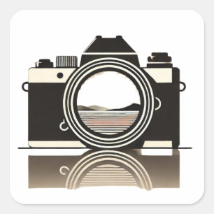 Photography Minimalist Camera with Landscape Refle Square Sticker