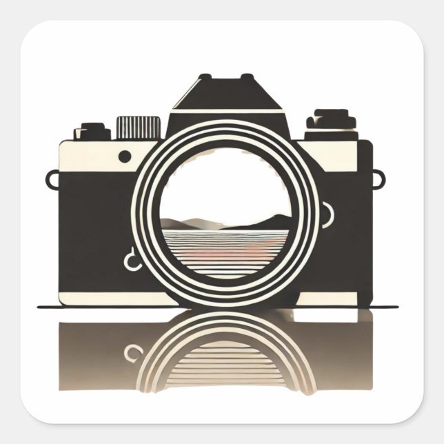 Photography Minimalist Camera with Landscape Refle Square Sticker (Front)