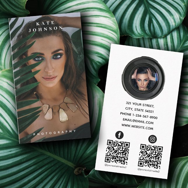 Photography Minimalist Social Media 2 QR Code Business Card (Creator Uploaded)