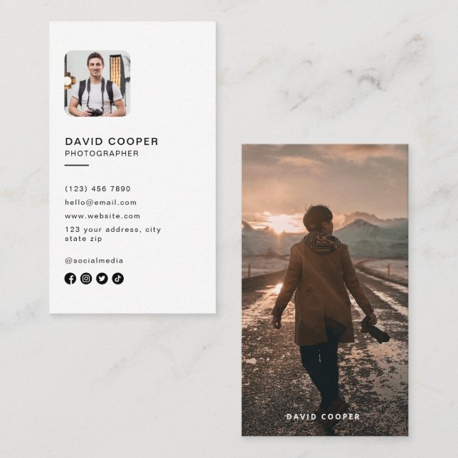 Photography Modern Full Cover Photo Business Card (Front/Back)
