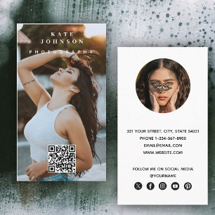 Photography Modern Minimal Simple Photo QR Code Business Card
