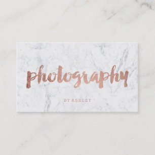 Photography modern rose gold typography marble business card