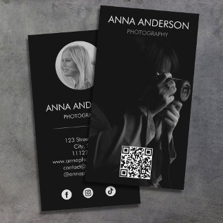 Photography Modern Vertical QR Code Social Media Business Card