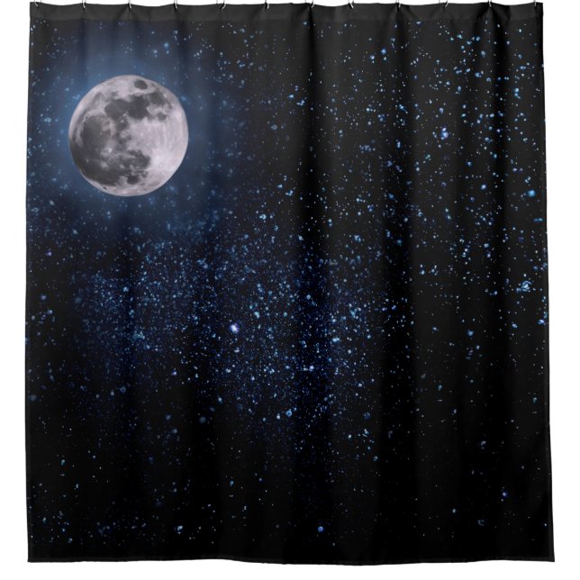Photography - Night Sky with Full Moon + your idea Shower Curtain (Front)