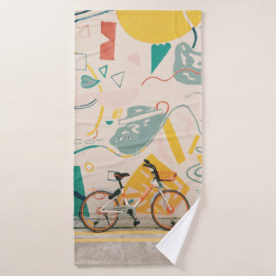 PHOTOGRAPHY OF ORANGE AND WHITE BICYCLE BATH TOWEL