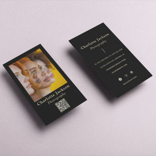 Photography Photo & QR Code l Elegant Black & Gold Business Card