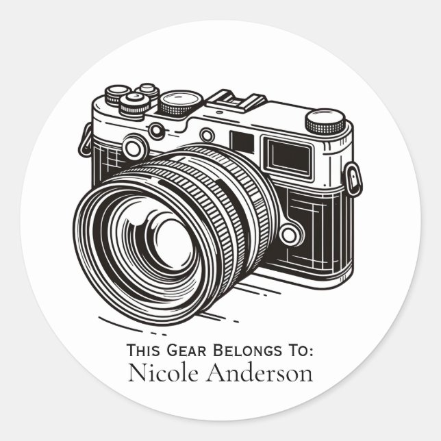 Photography Photographer Black DSLR Camera Classic Round Sticker (Front)