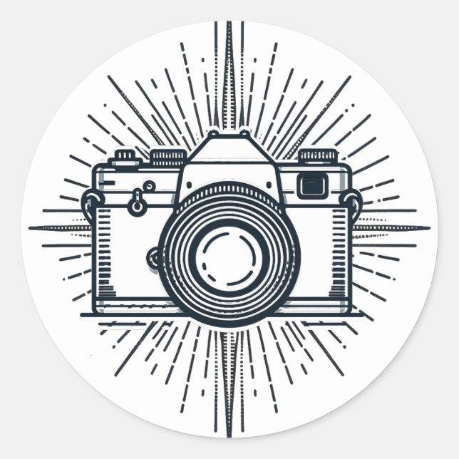 Photography Photographer Camera Minimal Vintage  Classic Round Sticker (Front)