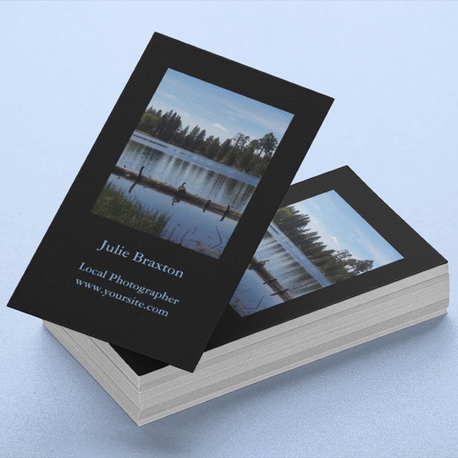 Photography Portrait Vertical Black Business Card (Photography Portrait Vertical Black Business Card)