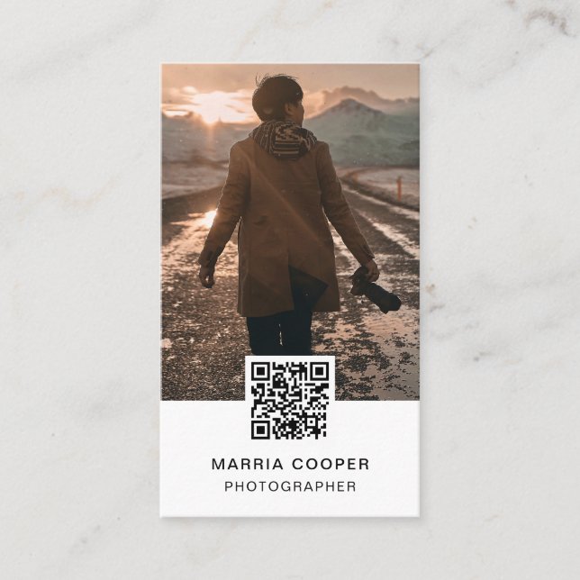 Photography QR Code Social Media Photo Business Card (Front)