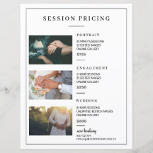 PHOTOGRAPHY SESSION PRICE LIST