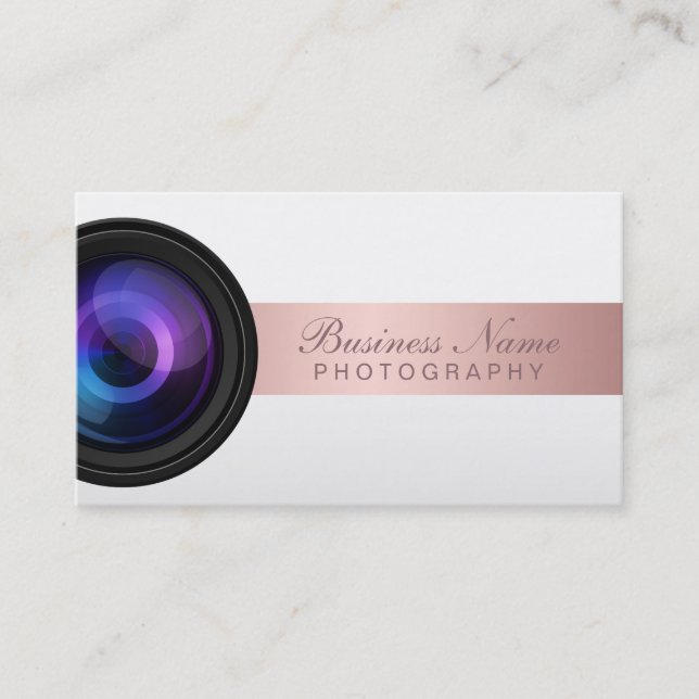Photography Studio Rose Gold Striped Photographer Business Card (Front)