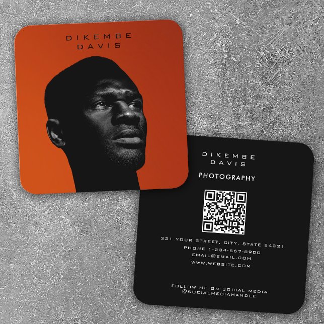 Photography Trendy Stylish Full Photo QR Code Square Business Card (Creator Uploaded)