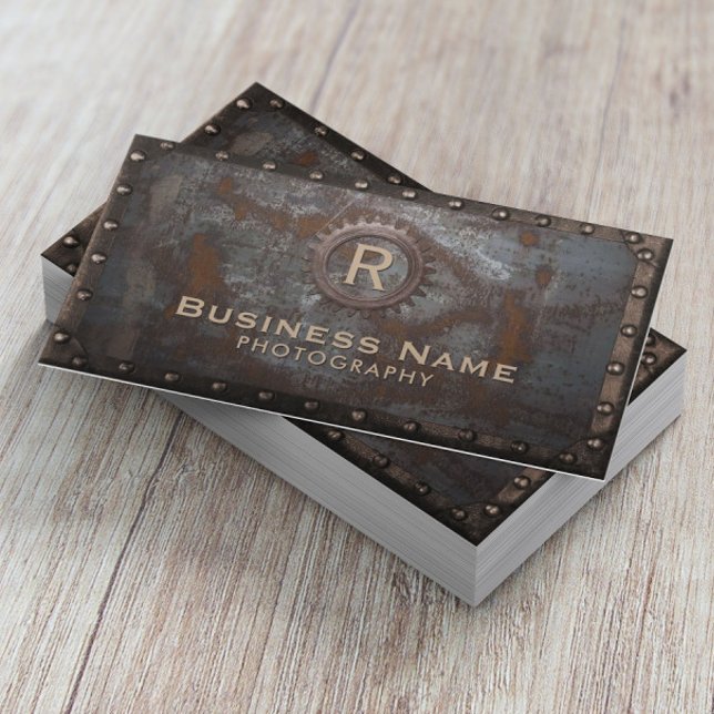Photography Vintage Monogram Rusty Metal Business Card (Creator Uploaded)