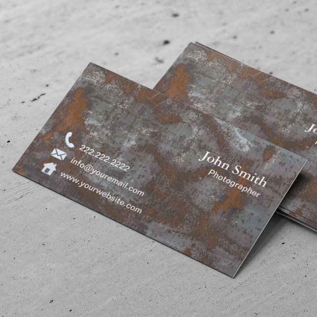 Photography Vintage Rusty Metal Photographer Business Card (Creator Uploaded)