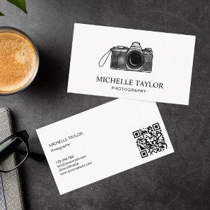 Photography Vintage Watercolor Camera QR Code Business Card