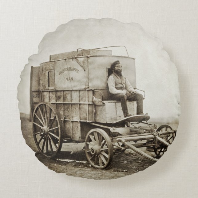 Photography Wagon of Roger Fenton Photo Realism Round Cushion (Front)