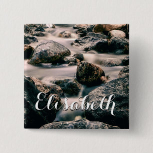 Photography WATERFALL STONES + your ideas 15 Cm Square Badge