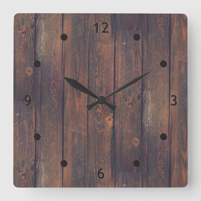 Photography - WOOD BOARDS + your ideas Square Wall Clock (Front)