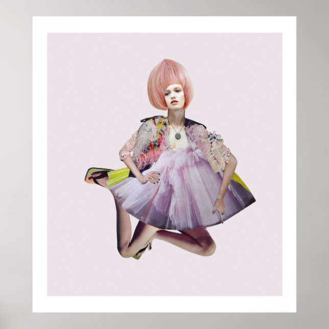 Photomontage Woman Wearing a ping wig  Poster (Front)