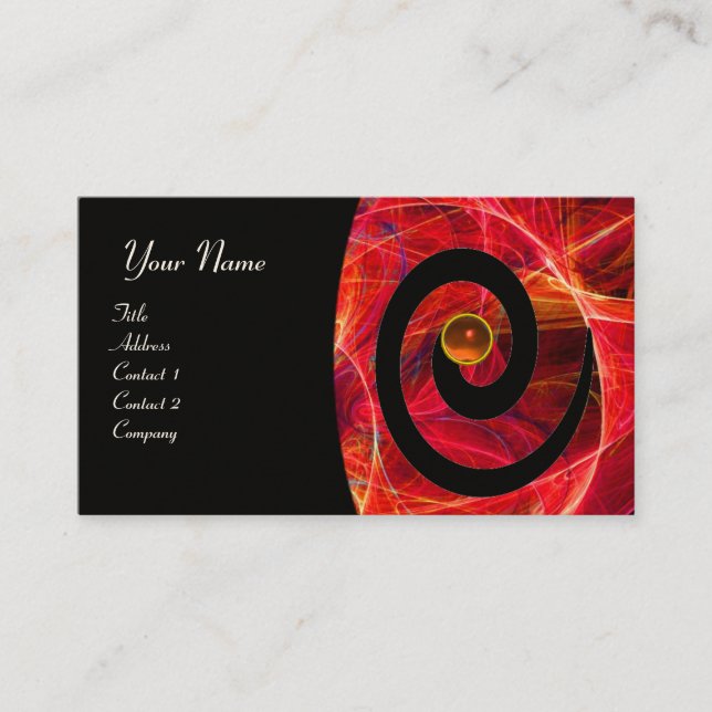 PHOTON SWIRL GEM MONOGRAM black red orange Business Card (Front)