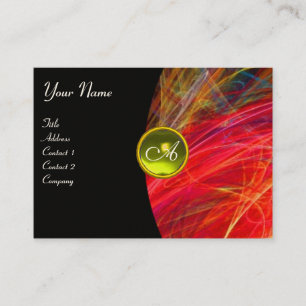 PHOTON WAVES GEM monogram vibrant red black yellow Business Card