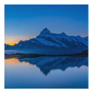 Photorealistic Blue Mountain Sunset Water Photo Print