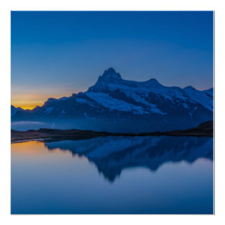 Photorealistic Blue Mountain Sunset Water Poster