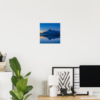 Photorealistic Blue Mountain Sunset Water Poster