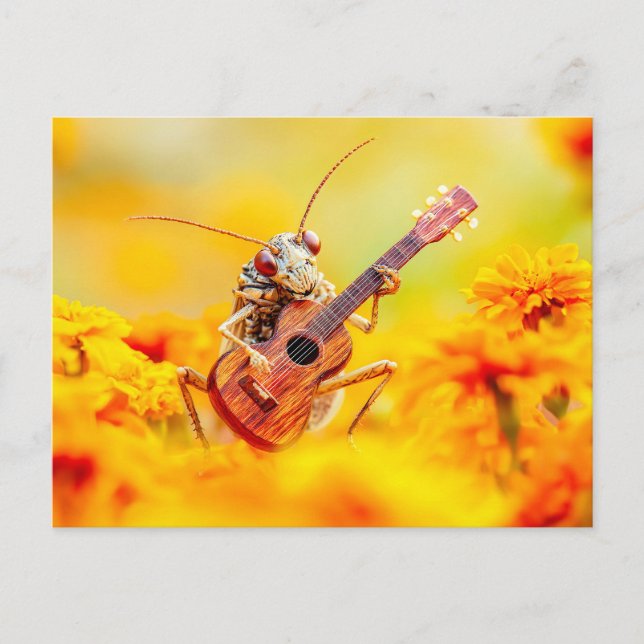 Photorealistic Cockroach Playing Guitar Among Mari Postcard (Front)