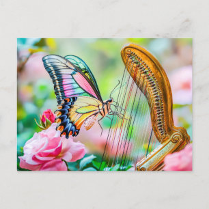 Photorealistic Swallowtail Butterfly Playing Harp  Postcard