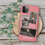 Photos And Heart On Coral Red Blush Peach Pink Case-Mate iPhone Case<br><div class="desc">Decorative, pretty elegant light coral red pink coloured cellphone case. With room to easily customise or personalise with three pictures and (limited) text of your choice. Decorated with cute hearts and sweet We Love You quote text in an elegant and stylish handwritten style calligraphy font type. Unique keepsake, birthday, anniversary,...</div>
