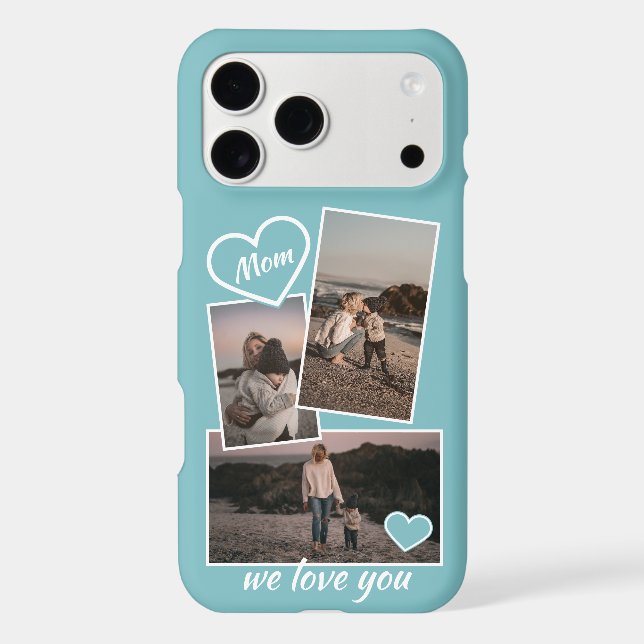 Photos And Heart On Light Turquoise Teal Blue (Back)