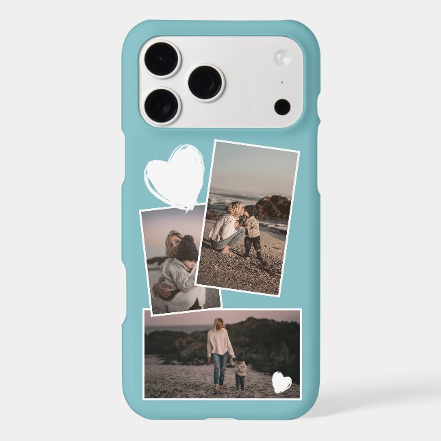 Photos And Heart On Light Turquoise Teal Blue (Back)