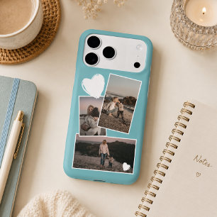 Photos And Heart On Light Turquoise Teal Blue