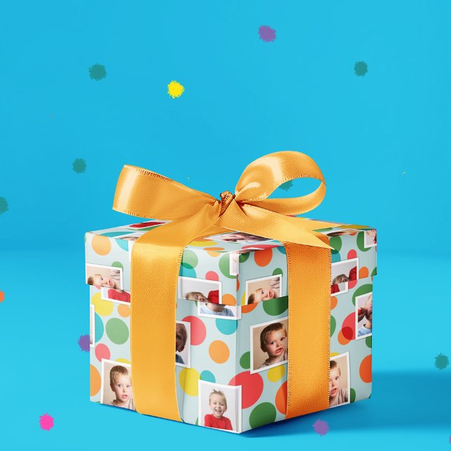 Photos and Polka Dots Boys Birthday Wrapping Paper (Creator Uploaded)