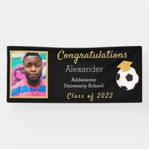Photos Black and Gold Congrats Grad Soccer Ball Banner