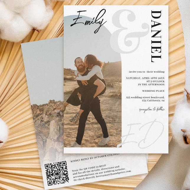 Photos bold names script arch black white wedding invitation (Creator Uploaded)