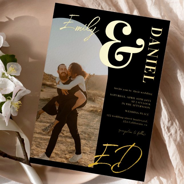 Photos bold names script arch gold wedding (Photos bold names script arch gold wedding foil invitation)